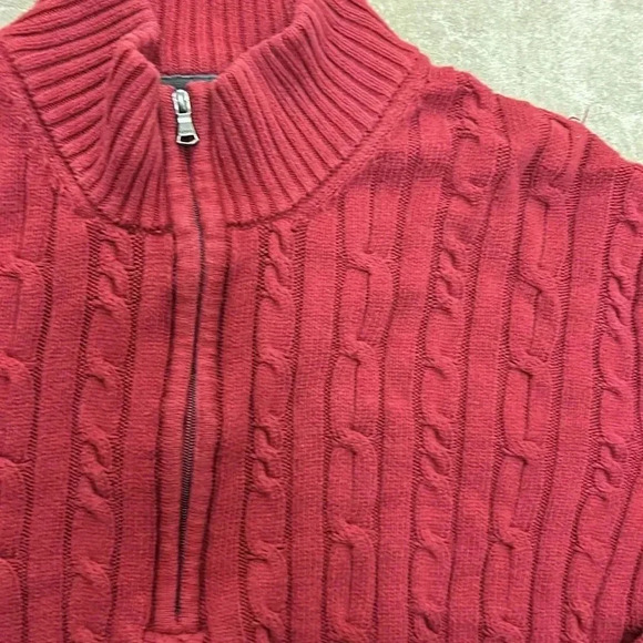 Izod burgundy cableknit quarter zip sweater - Picture 2 of 5